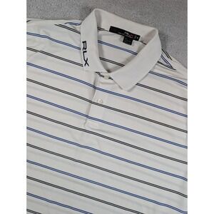 RLX Ralph Lauren Mens XXL White Striped Short Sleeve Golf Polo Shirt